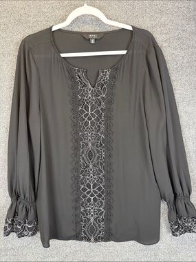 IMNYC Isaac Mizrahi Black Lace Inset Peasant Blouse Size Large